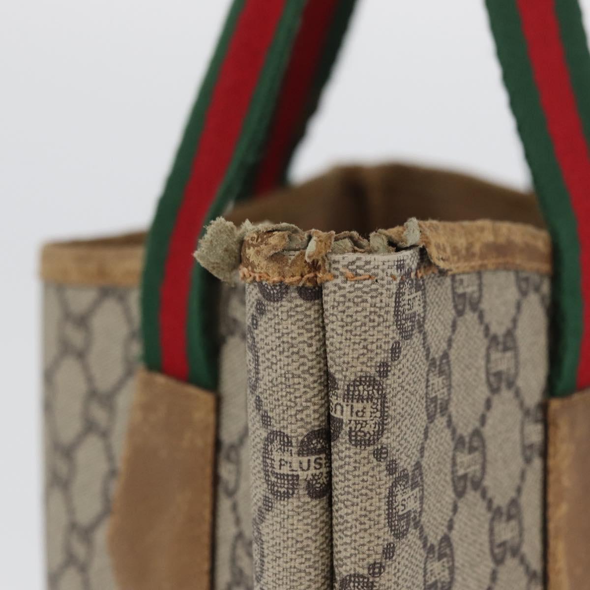 GUCCI GG Plus Supreme Web Sherry Line Tote Bag PVC Beige Red Green Auth BSZ695