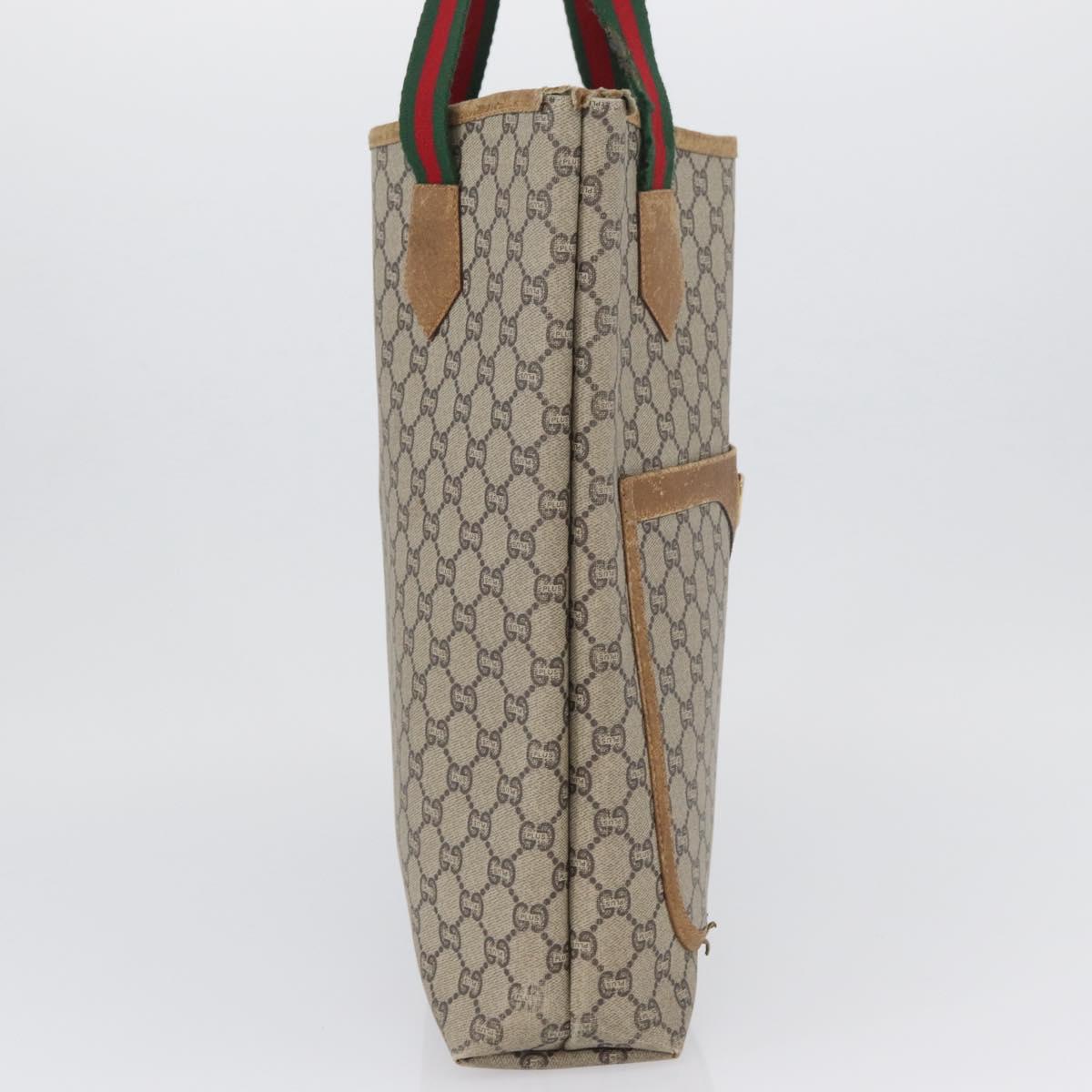 GUCCI GG Plus Supreme Web Sherry Line Tote Bag PVC Beige Red Green Auth BSZ695