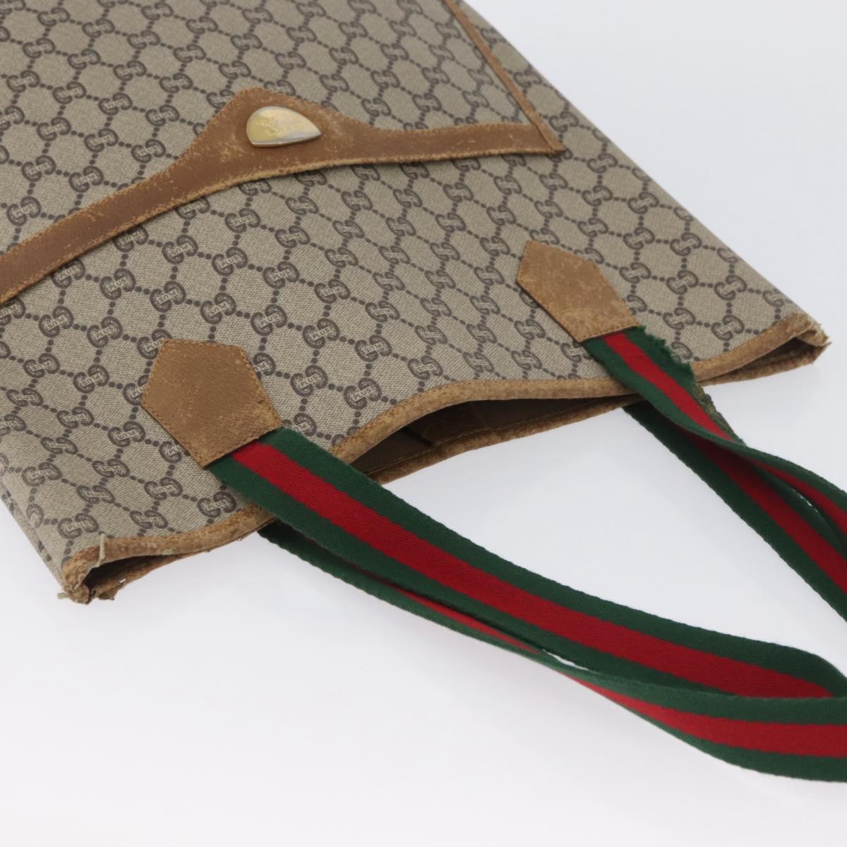 GUCCI GG Plus Supreme Web Sherry Line Tote Bag PVC Beige Red Green Auth BSZ695
