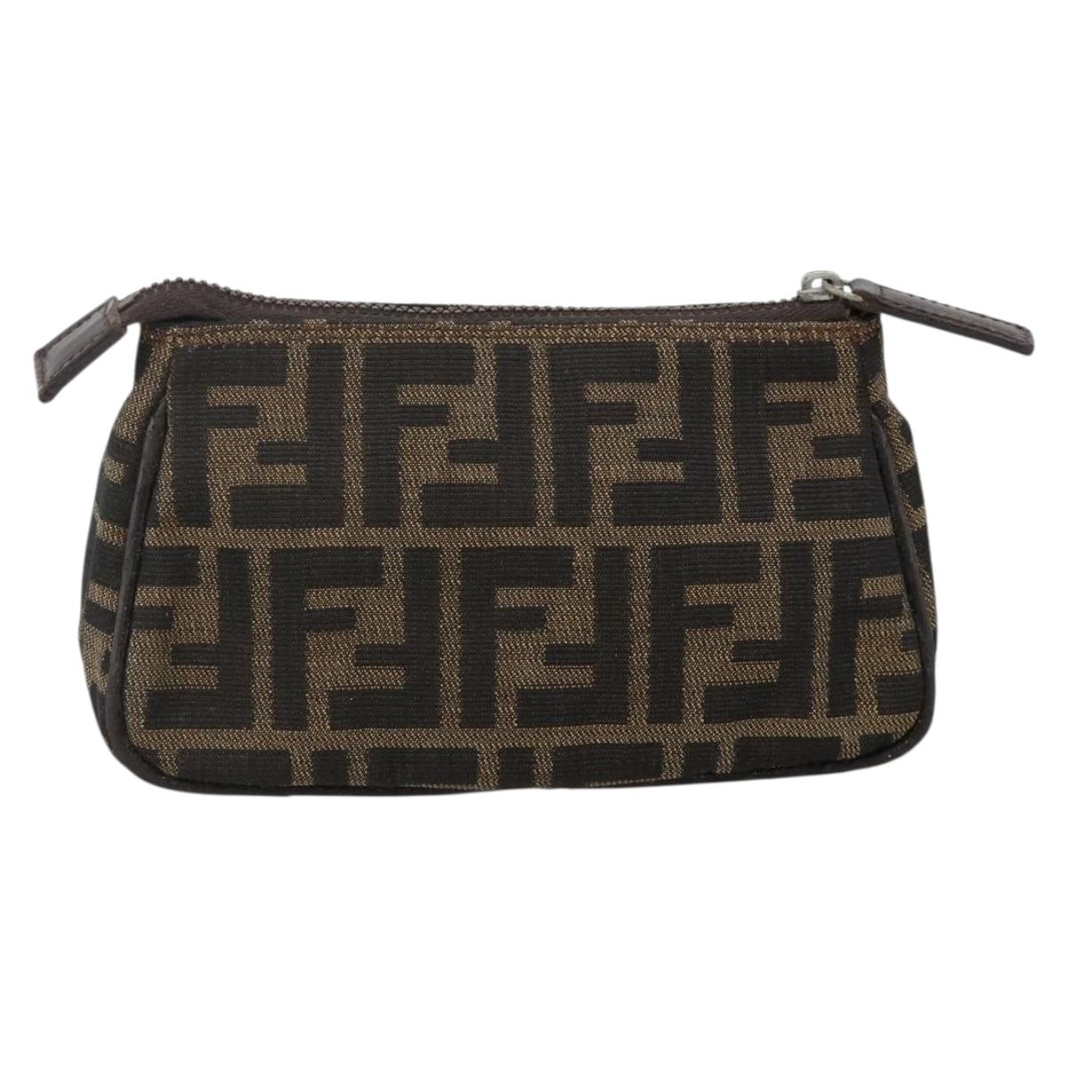 FENDI Zucca Canvas Wallet 2 Set Black Brown Auth BSZ697