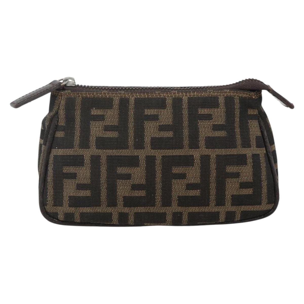 FENDI Zucca Canvas Wallet 2 Set Black Brown Auth BSZ697
