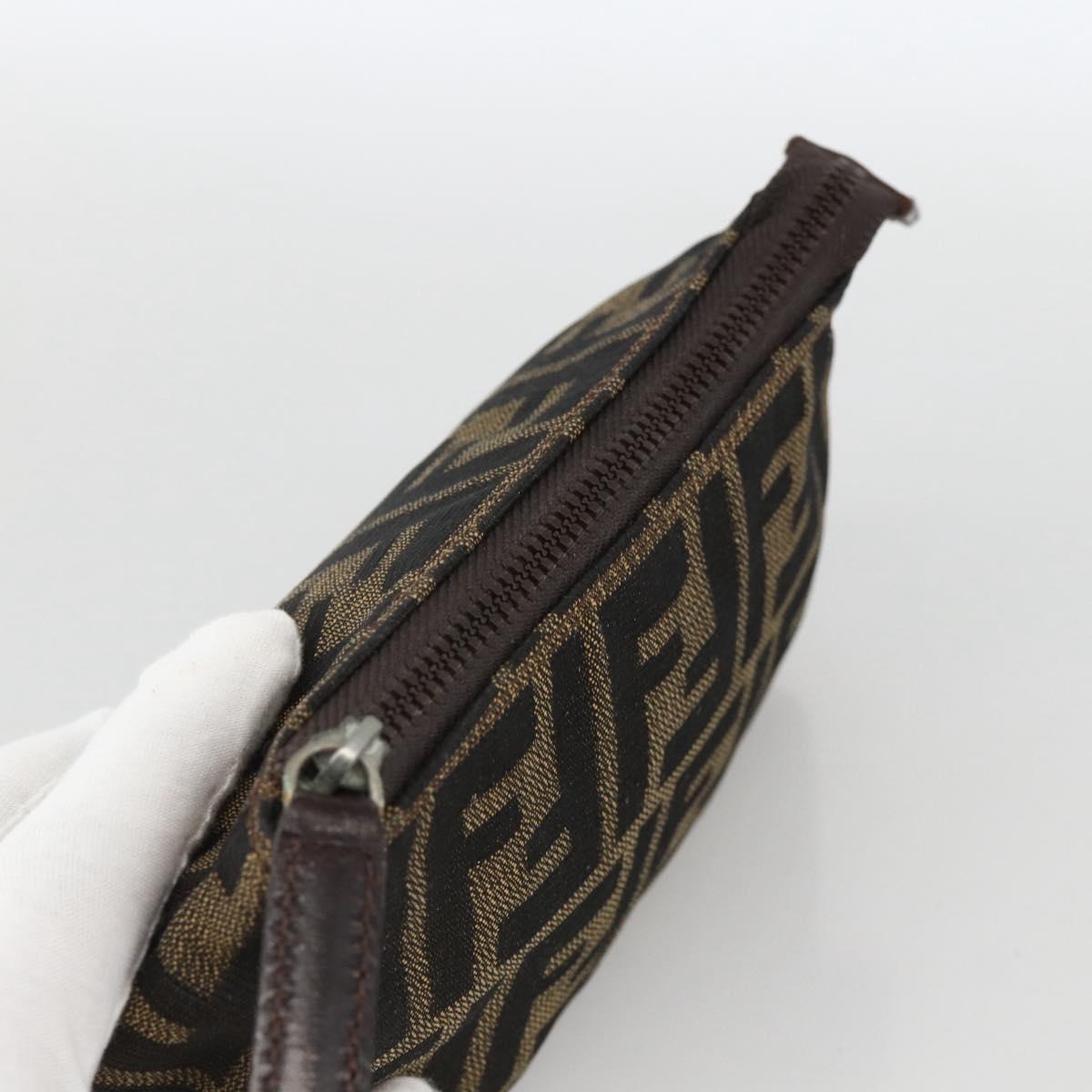 FENDI Zucca Canvas Wallet 2 Set Black Brown Auth BSZ697