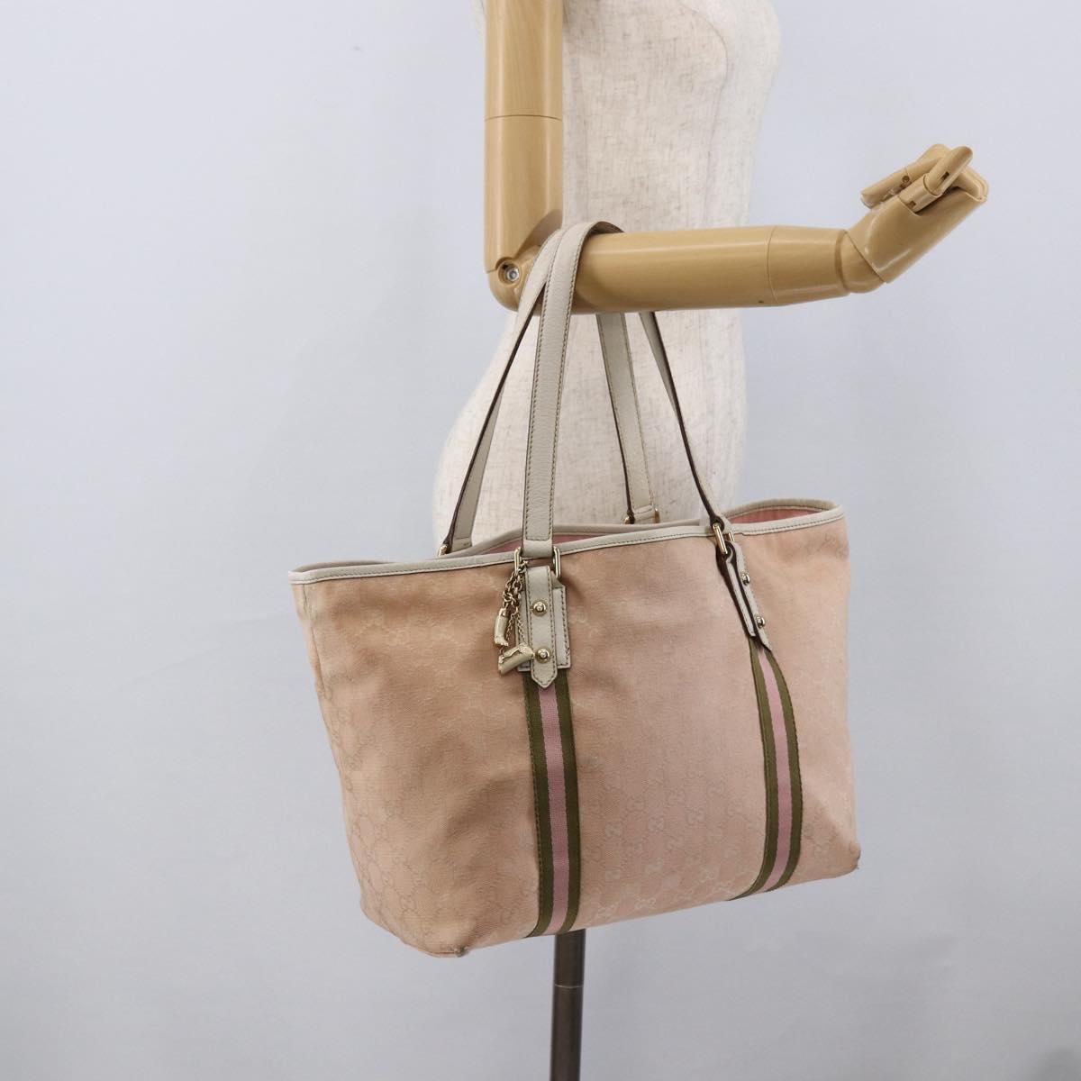 GUCCI GG Canvas Sherry Line Tote Bag Beige Gold pink 139260 Auth LNZ121