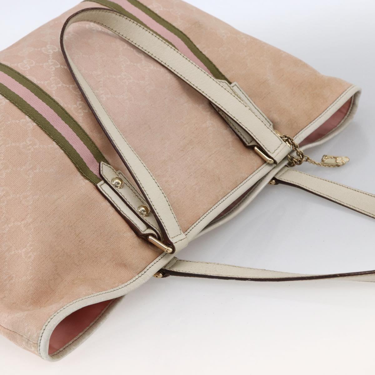 GUCCI GG Canvas Sherry Line Tote Bag Beige Gold pink 139260 Auth LNZ121