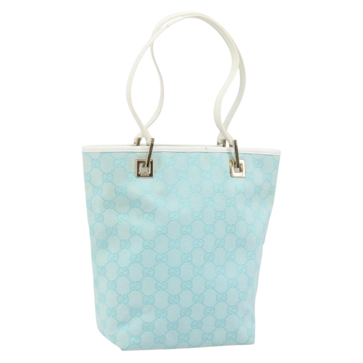 GUCCI GG Canvas Tote Bag Gold Light Blue 002 1099 Auth LNZ138A