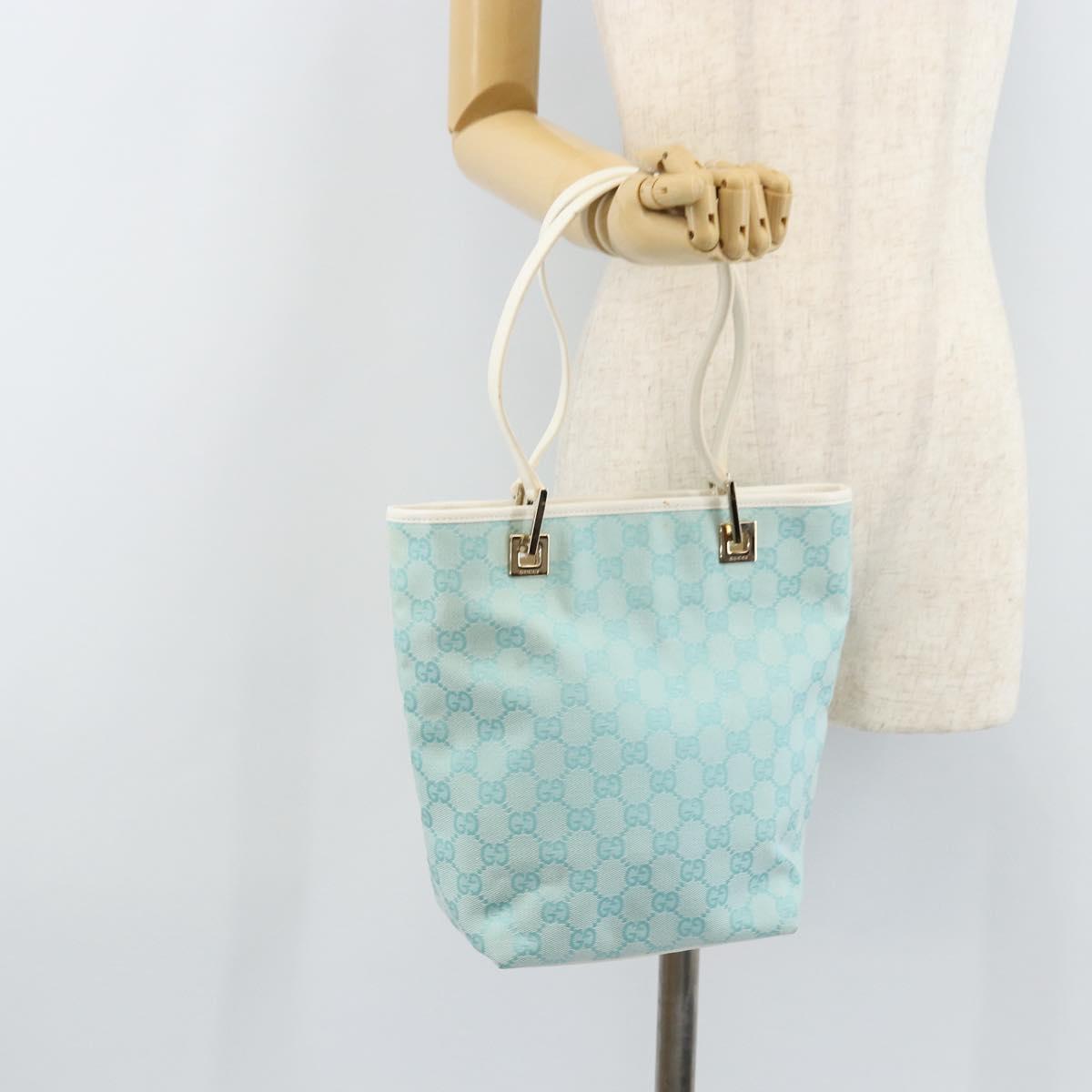 GUCCI GG Canvas Tote Bag Gold Light Blue 002 1099 Auth LNZ138A