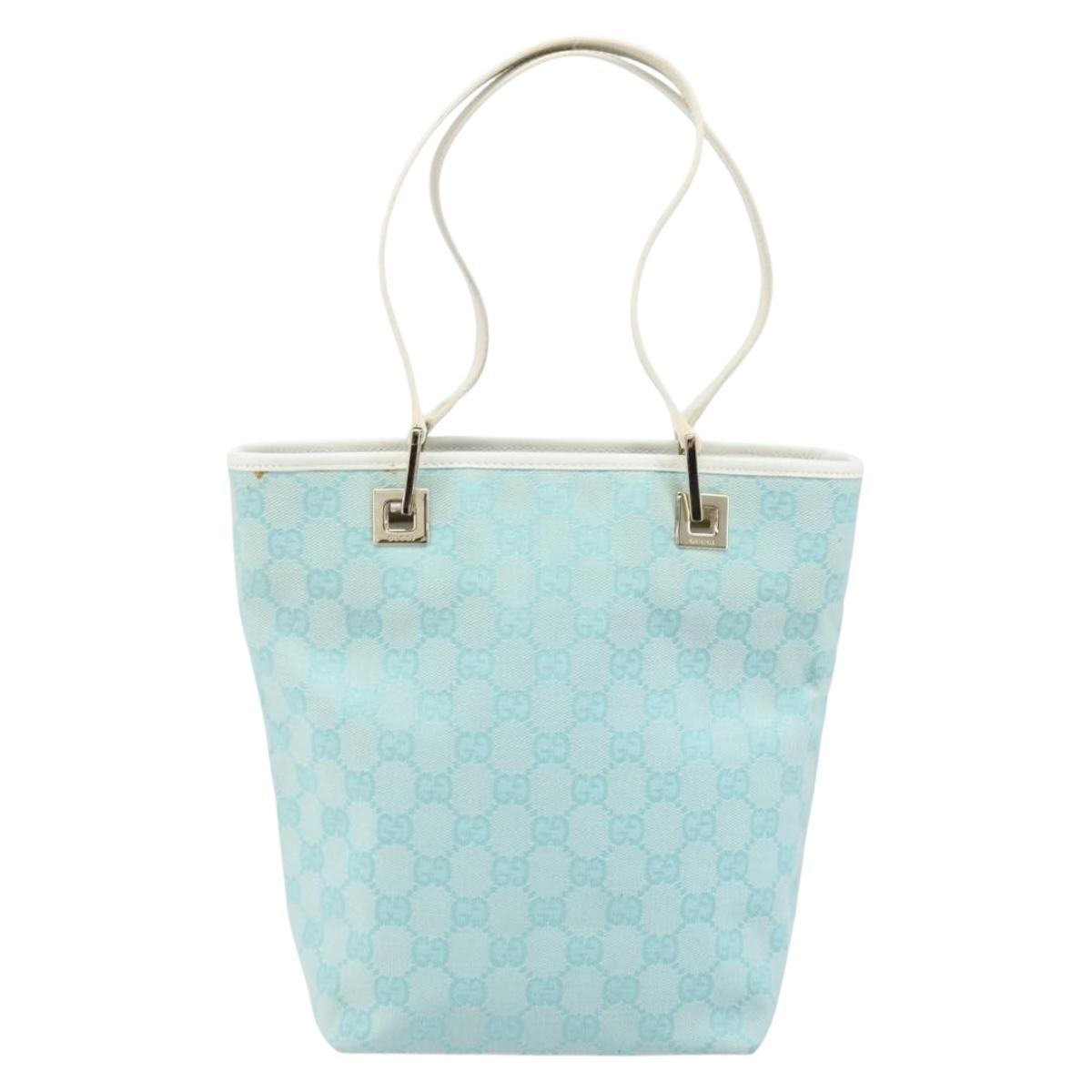GUCCI GG Canvas Tote Bag Gold Light Blue 002 1099 Auth LNZ138A