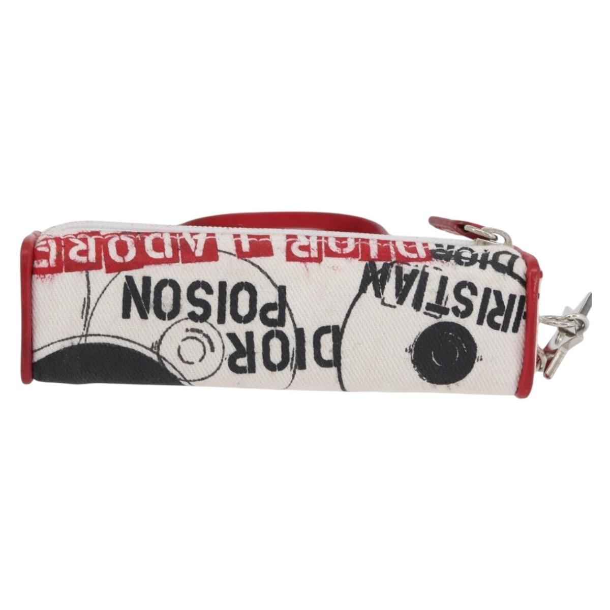 Christian Dior Hardcore Neck Pouch Canvas White Silver Auth LNZ139V