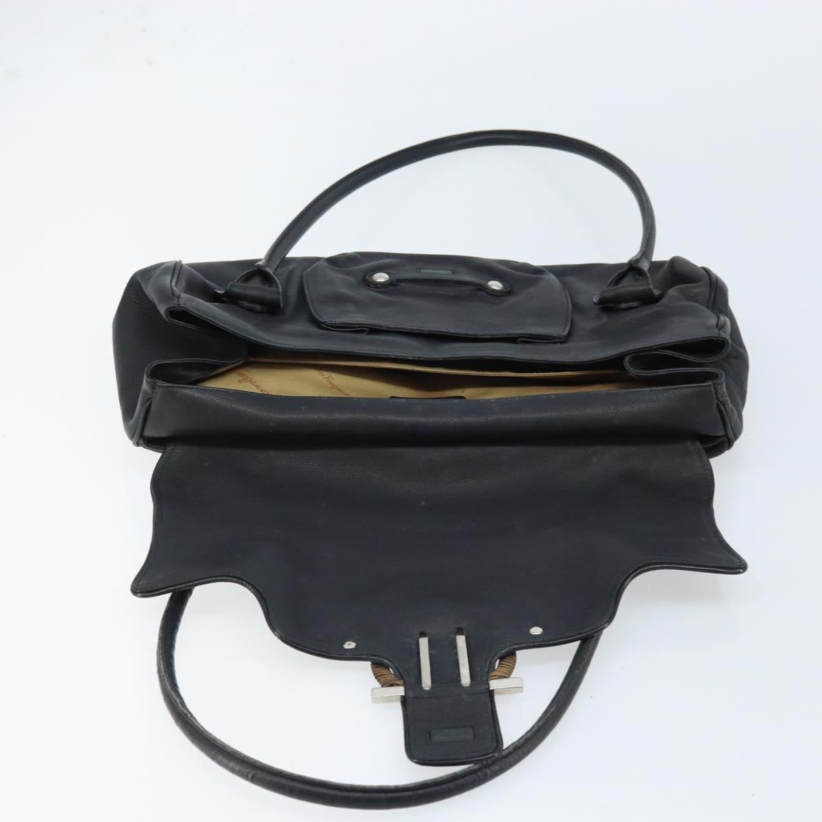 Salvatore Ferragamo Gancini Hand Bag Leather Black Silver Auth LNZ140