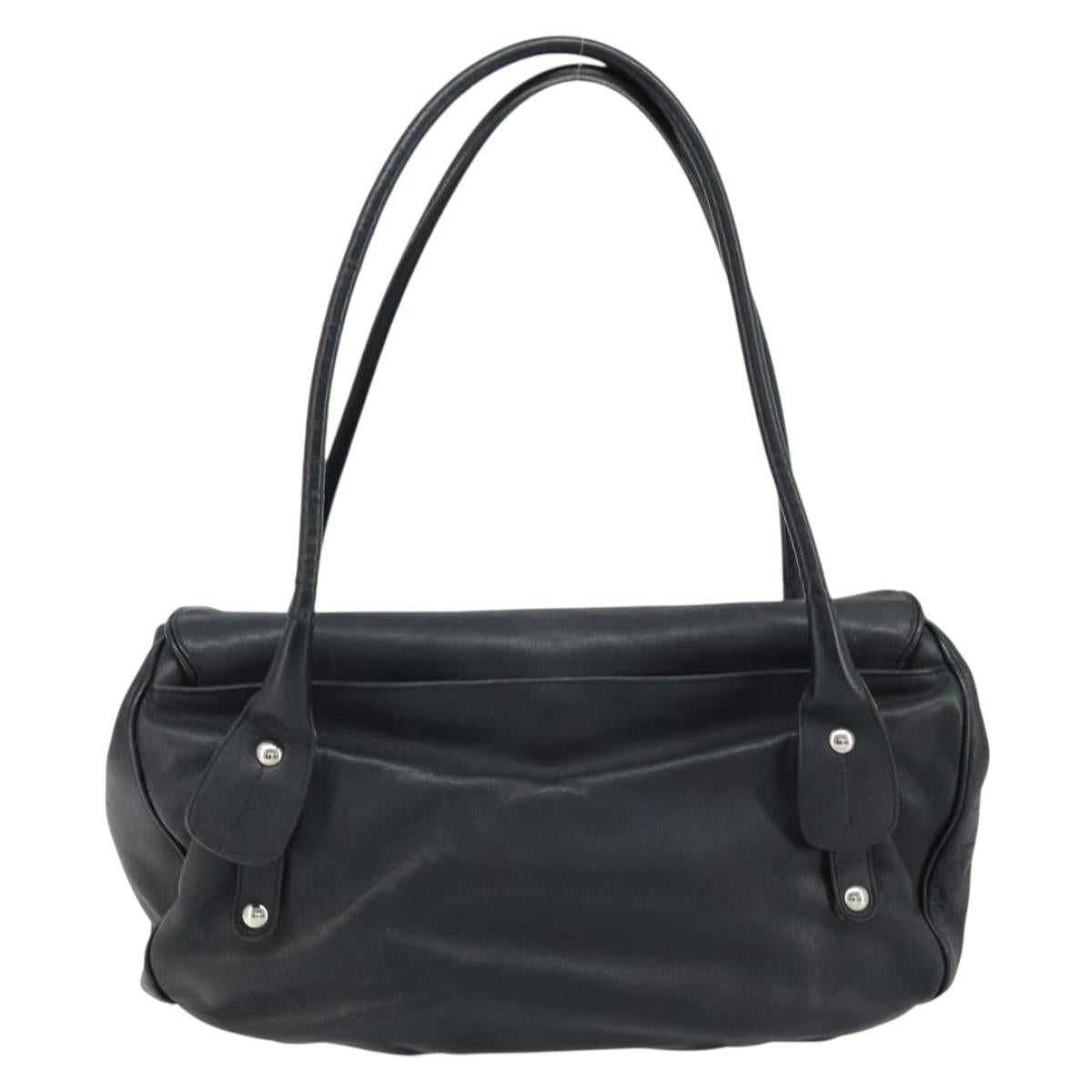 Salvatore Ferragamo Gancini Hand Bag Leather Black Silver Auth LNZ140