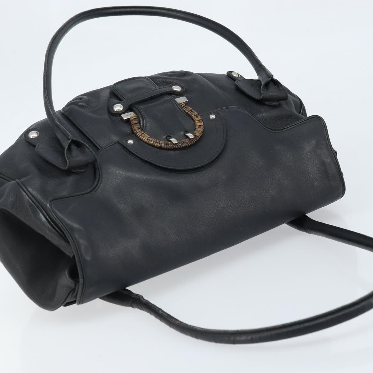 Salvatore Ferragamo Gancini Hand Bag Leather Black Silver Auth LNZ140