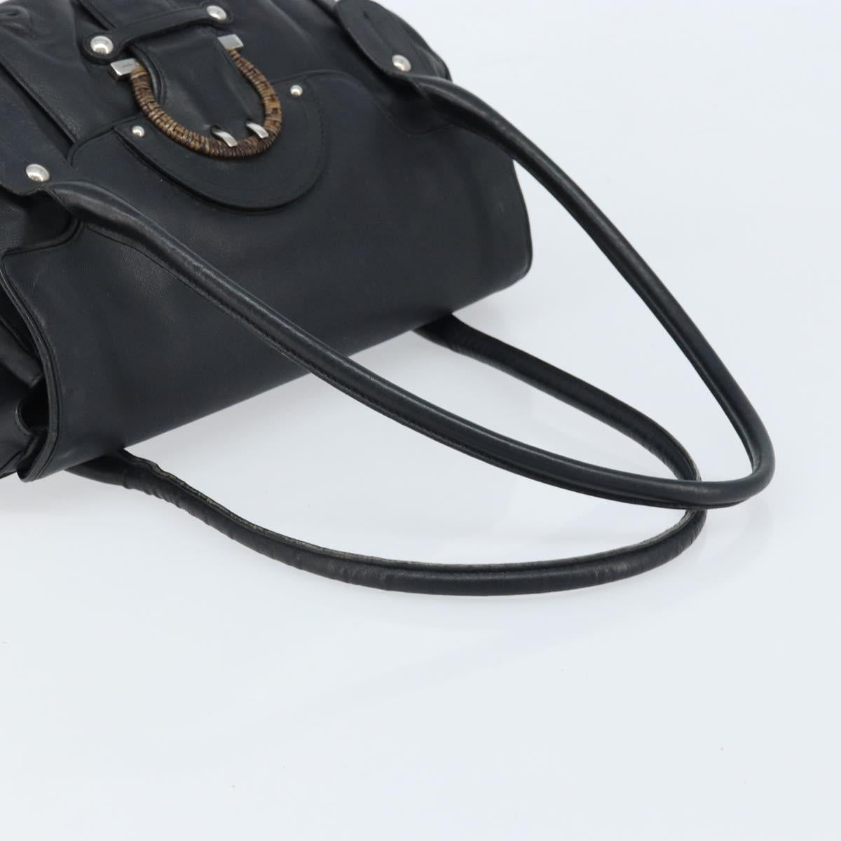 Salvatore Ferragamo Gancini Hand Bag Leather Black Silver Auth LNZ140