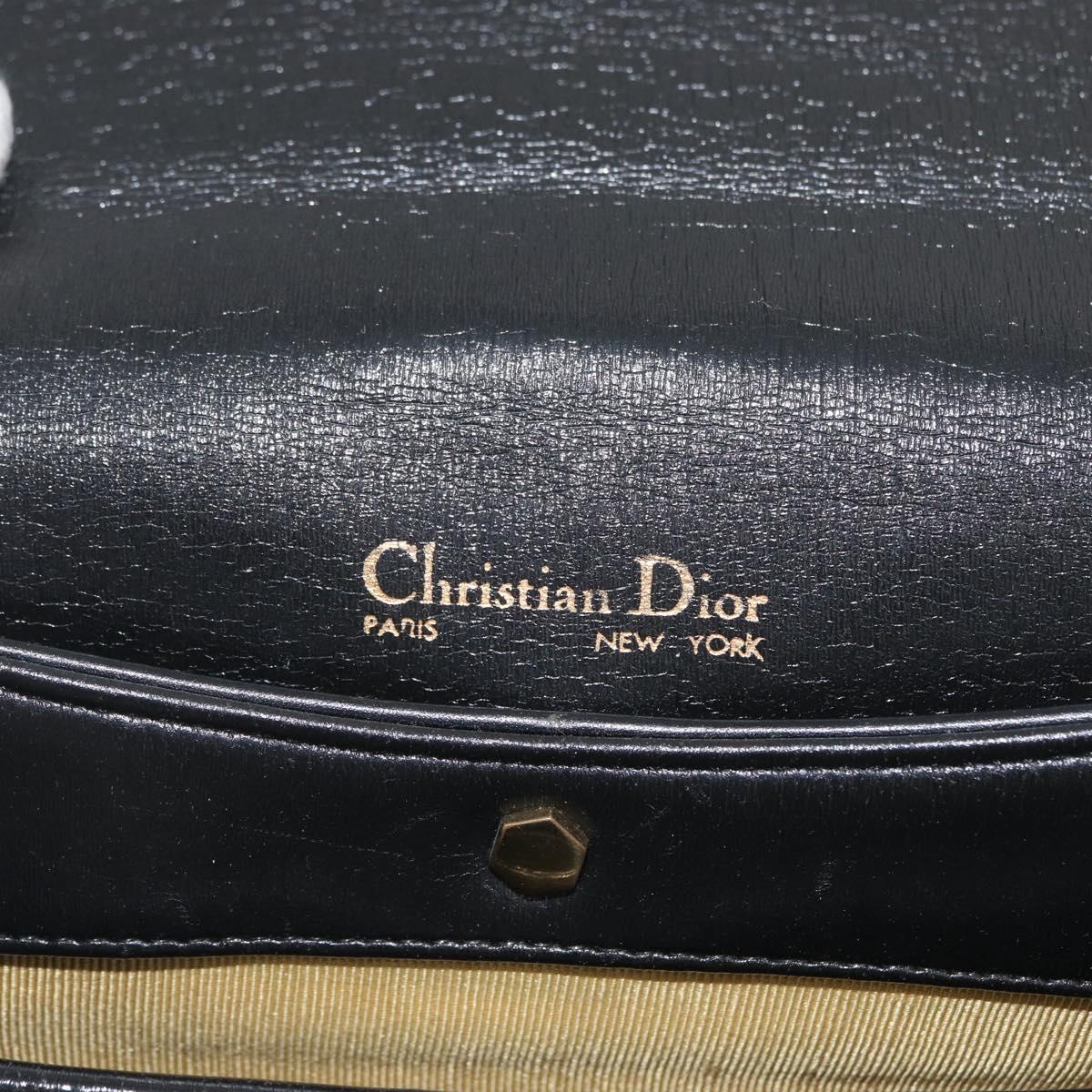 Christian Dior Shoulder Bag Calf Skin Black Gold Auth LNZ141