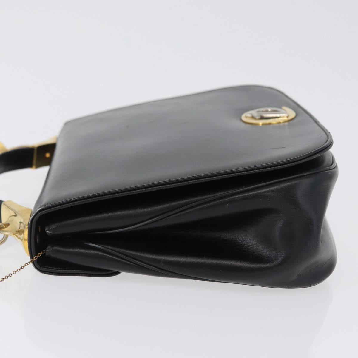 Christian Dior Shoulder Bag Calf Skin Black Gold Auth LNZ141