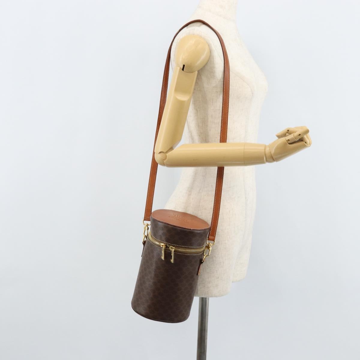 CELINE Macadam Canvas Shoulder Bag PVC Leather Brown Gold Auth LNZ142A