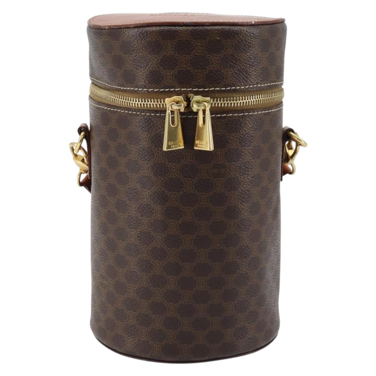 CELINE Macadam Canvas Shoulder Bag PVC Leather Brown Gold Auth LNZ142A
