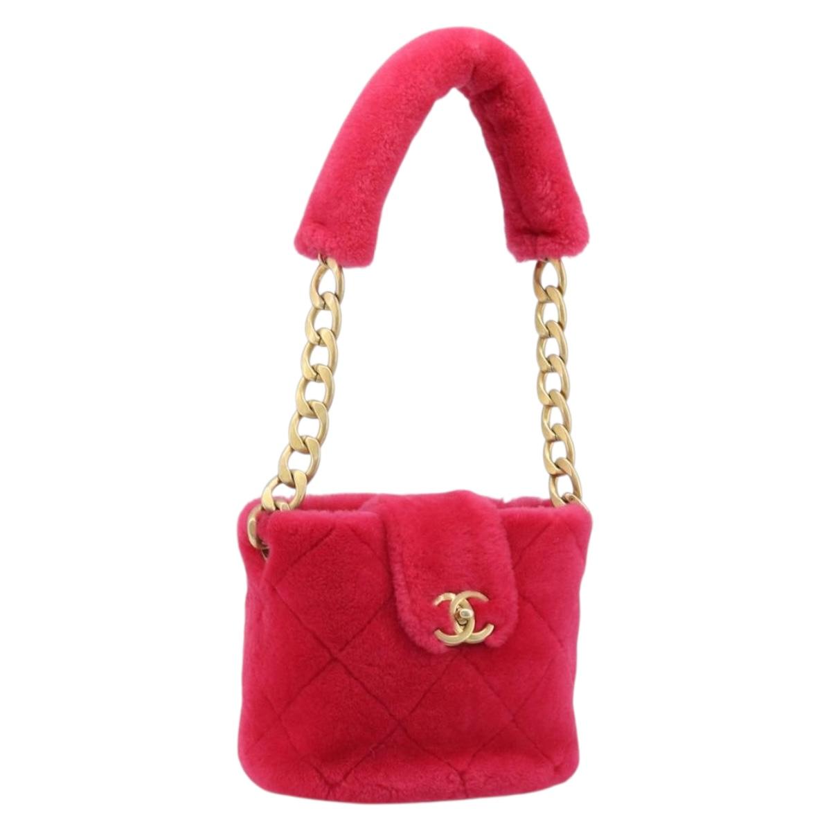 CHANEL Matelasse Chain Shoulder Bag fur Pink Gold CC Auth LNZ158SM
