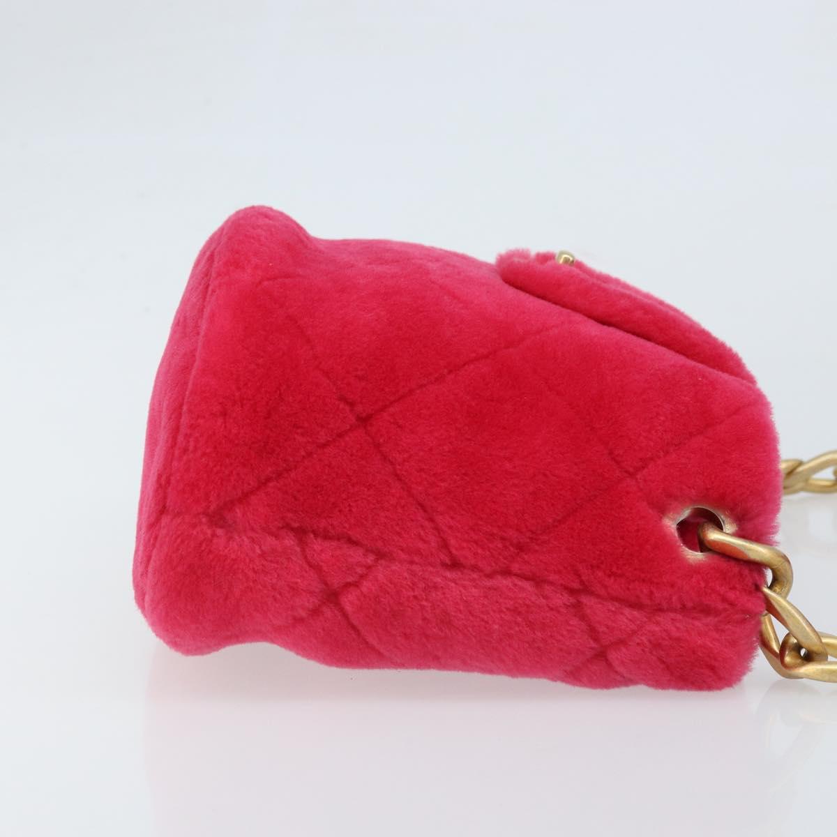 CHANEL Matelasse Chain Shoulder Bag fur Pink Gold CC Auth LNZ158SM