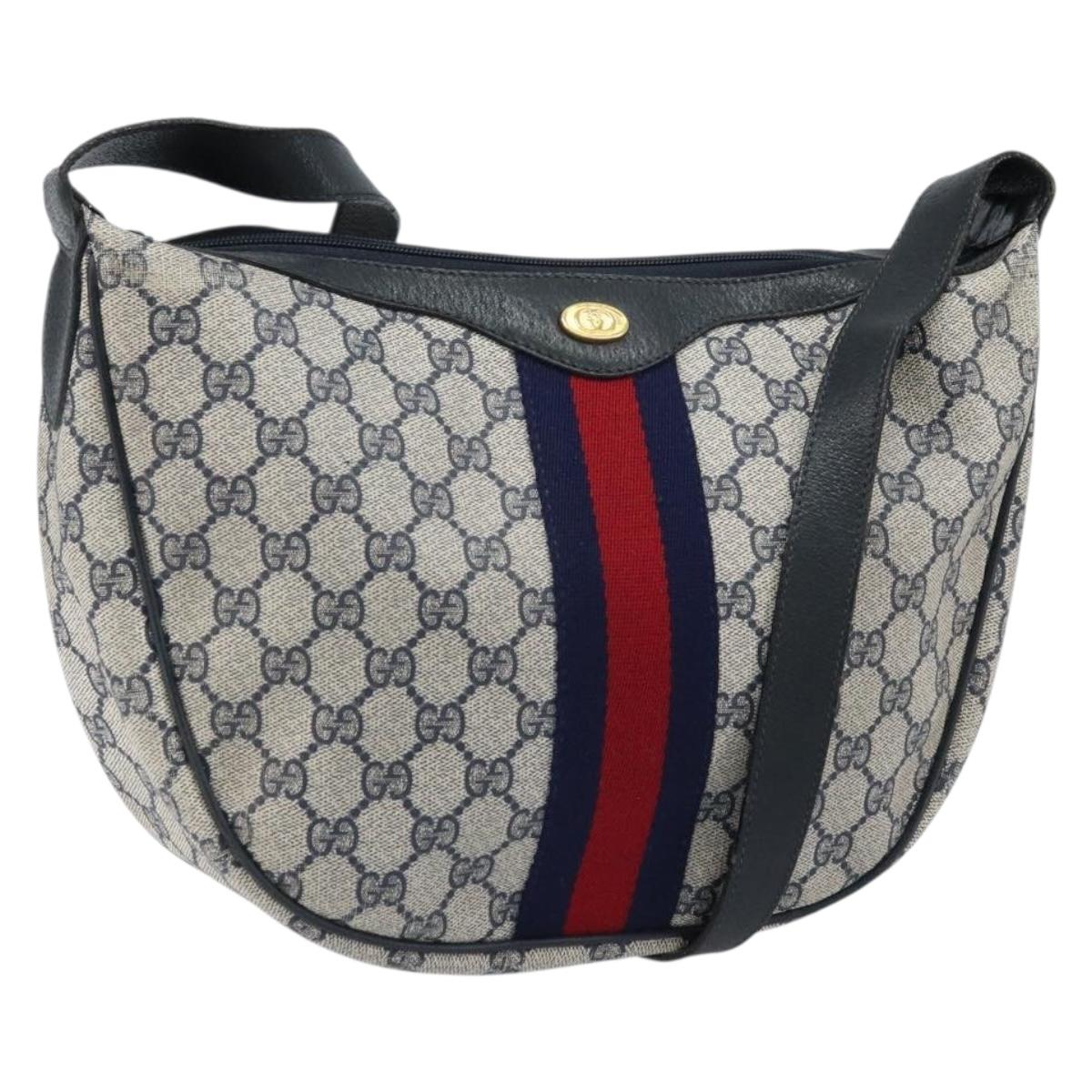 GUCCI GG Supreme Sherry Line Shoulder Bag PVC Navy Gold Auth LNZ160