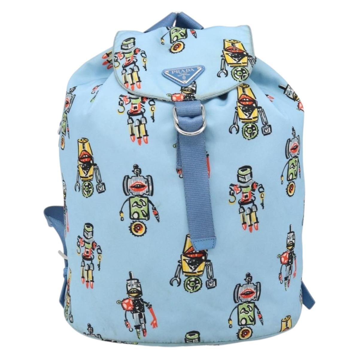 PRADA Backpack Nylon Light Blue Silver Auth LNZ196A