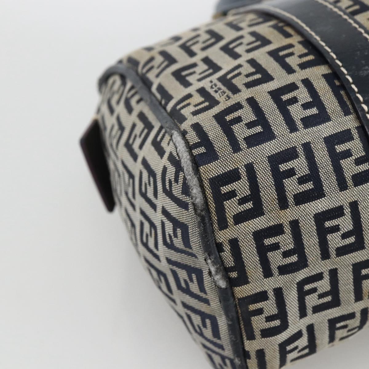 FENDI Zucchino Canvas Hand Bag Navy Silver Auth LNZ205