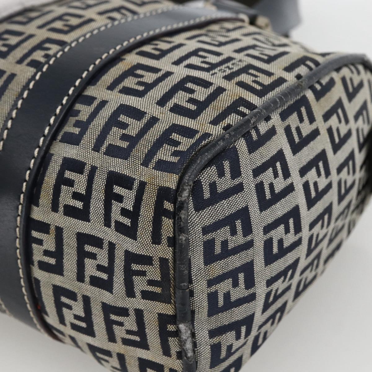 FENDI Zucchino Canvas Hand Bag Navy Silver Auth LNZ205