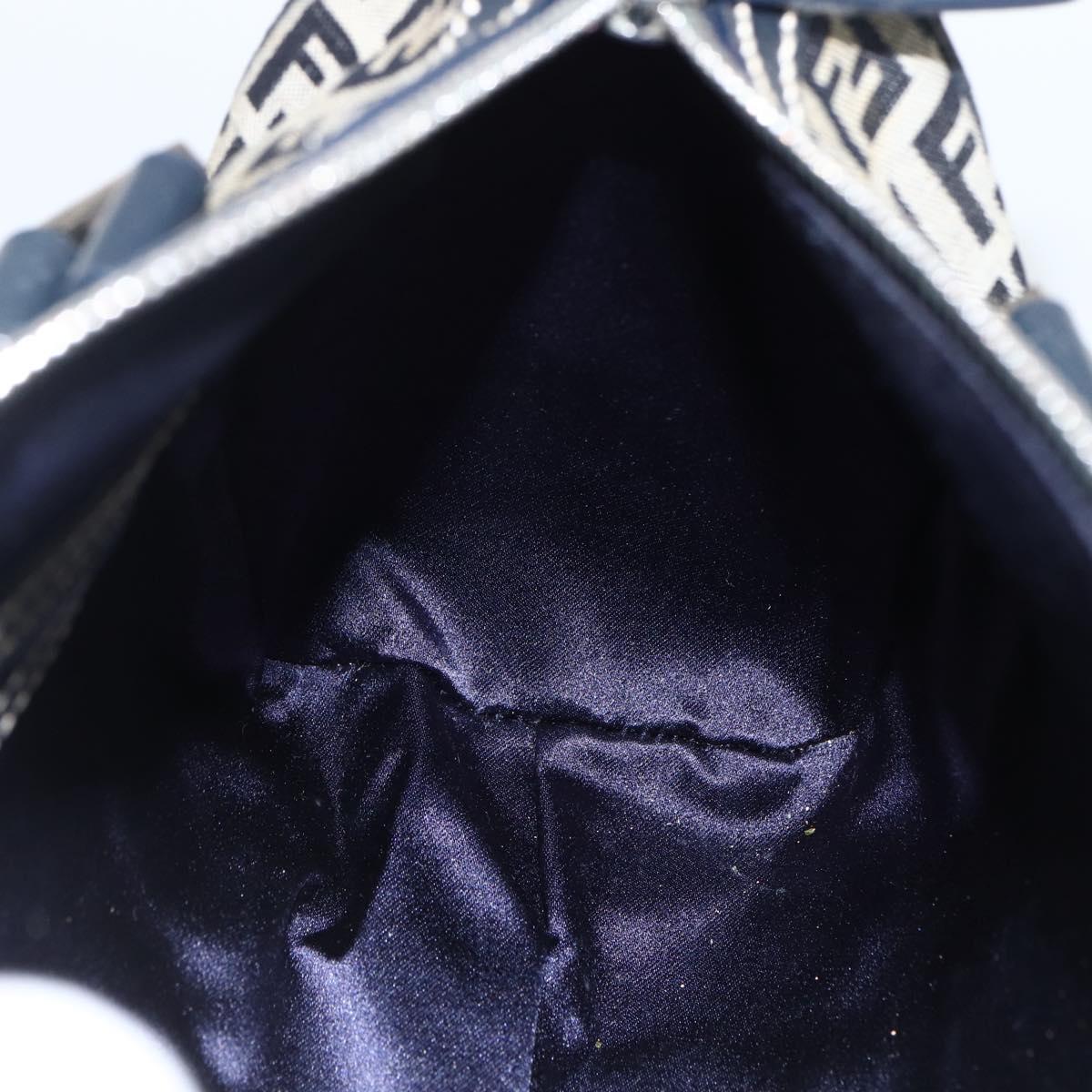 FENDI Zucchino Canvas Hand Bag Navy Silver Auth LNZ205