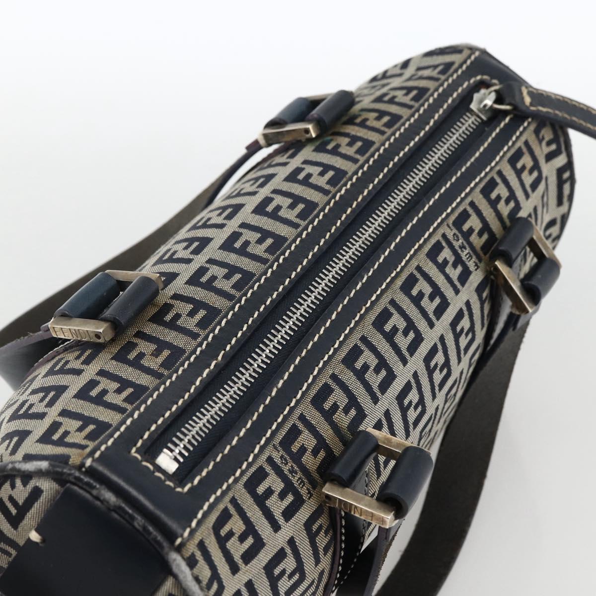 FENDI Zucchino Canvas Hand Bag Navy Silver Auth LNZ205