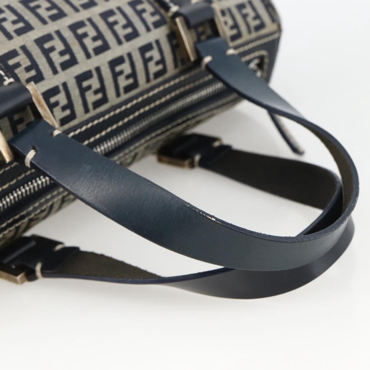 FENDI Zucchino Canvas Hand Bag Navy Silver Auth LNZ205