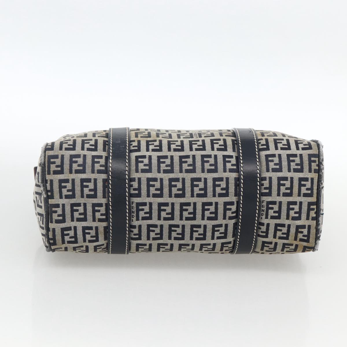 FENDI Zucchino Canvas Hand Bag Navy Silver Auth LNZ205