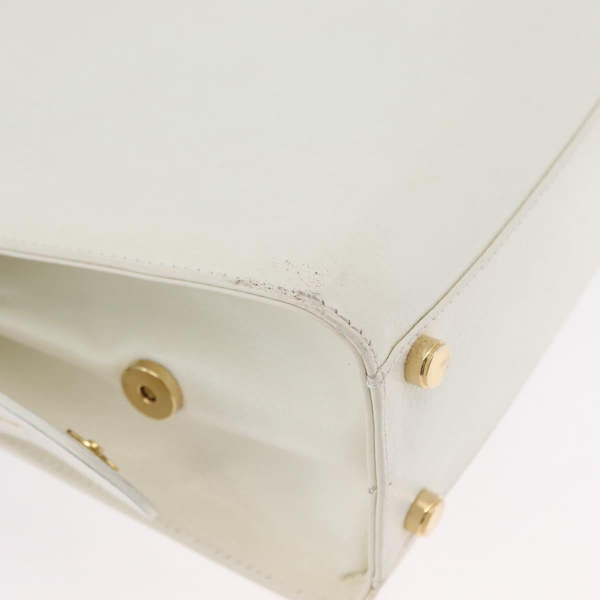 Salvatore Ferragamo Gancini Hand Bag Leather 2way White Gold Auth LNZ206