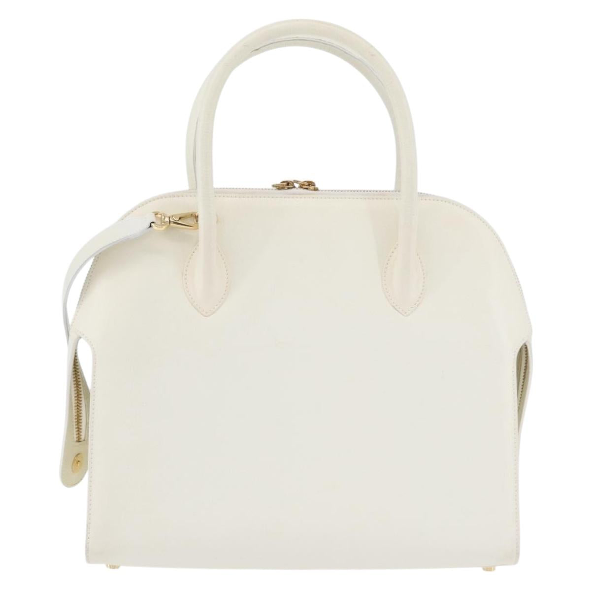Salvatore Ferragamo Gancini Hand Bag Leather 2way White Gold Auth LNZ206