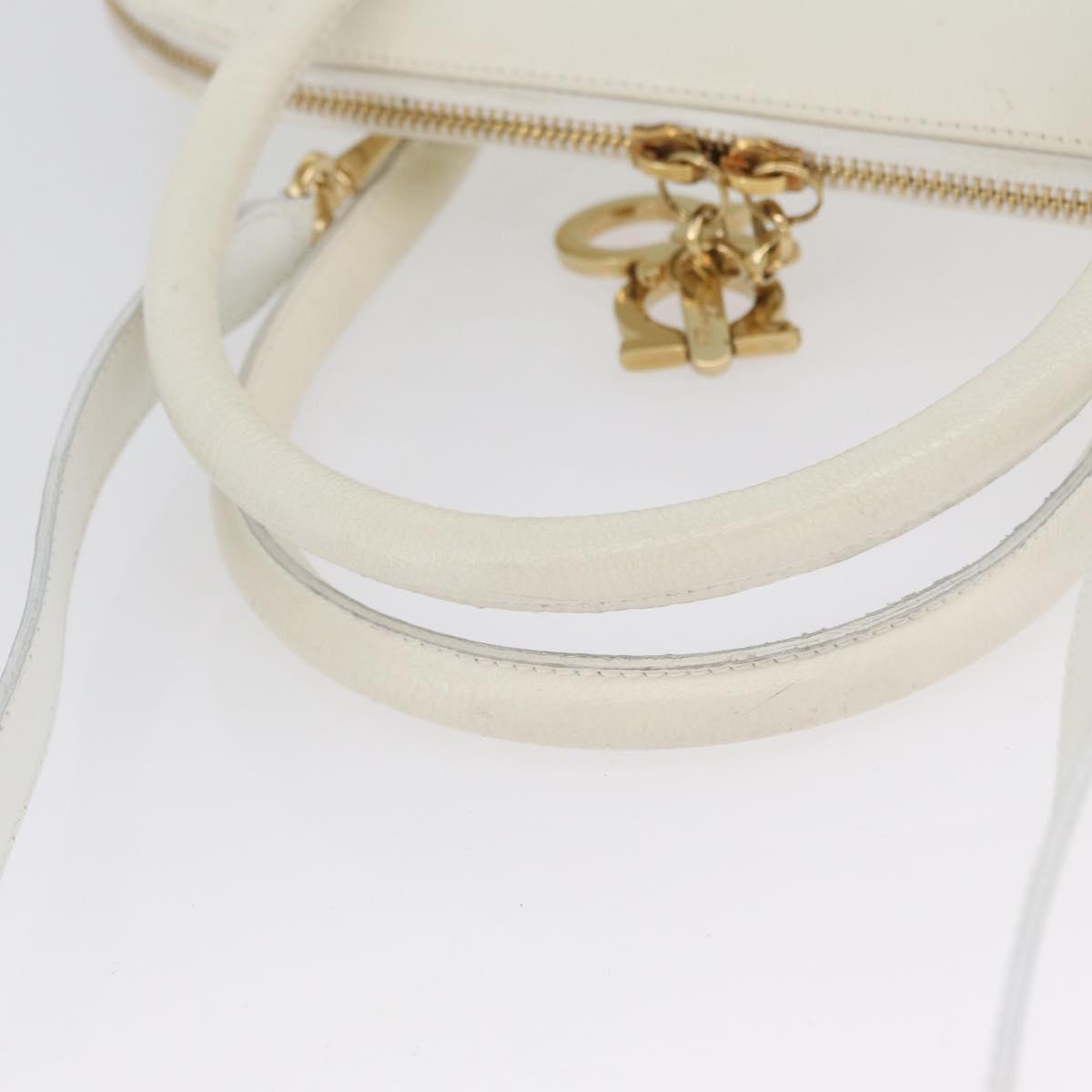 Salvatore Ferragamo Gancini Hand Bag Leather 2way White Gold Auth LNZ206