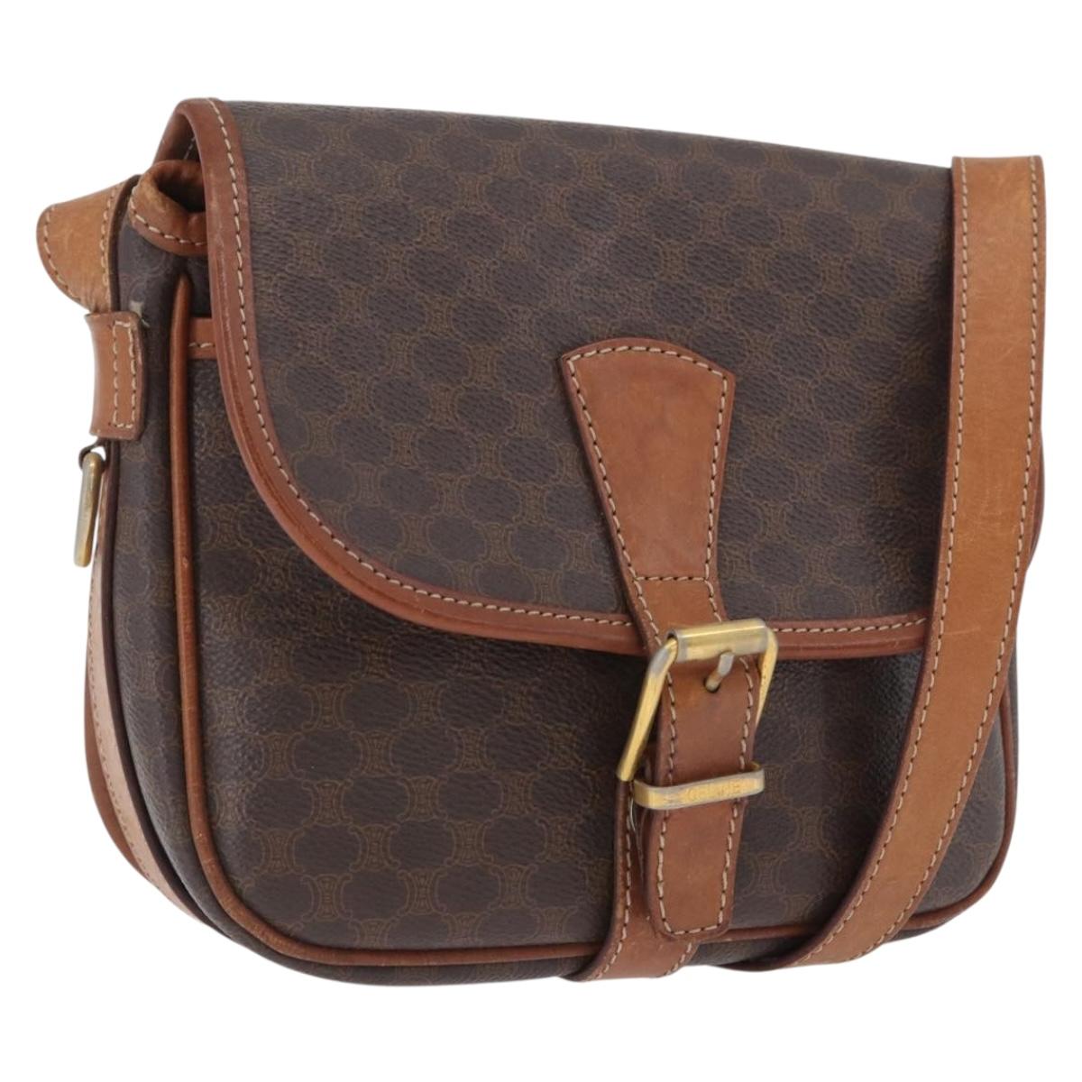 CELINE Macadam Canvas Shoulder Bag PVC Leather Brown Gold Auth LNZ209