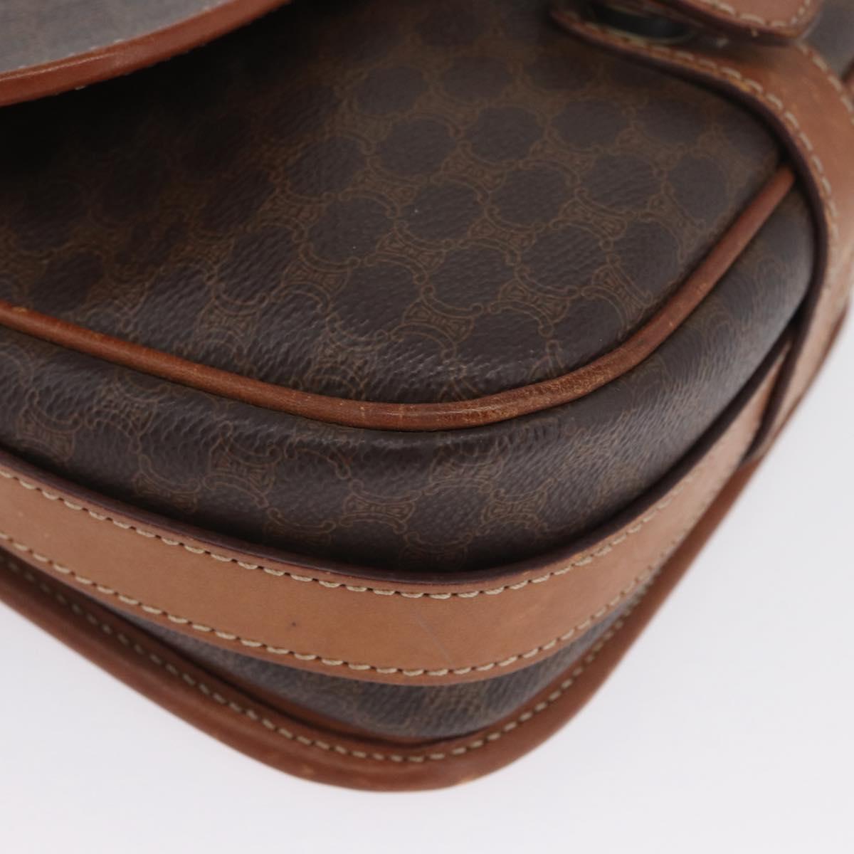 CELINE Macadam Canvas Shoulder Bag PVC Leather Brown Gold Auth LNZ209