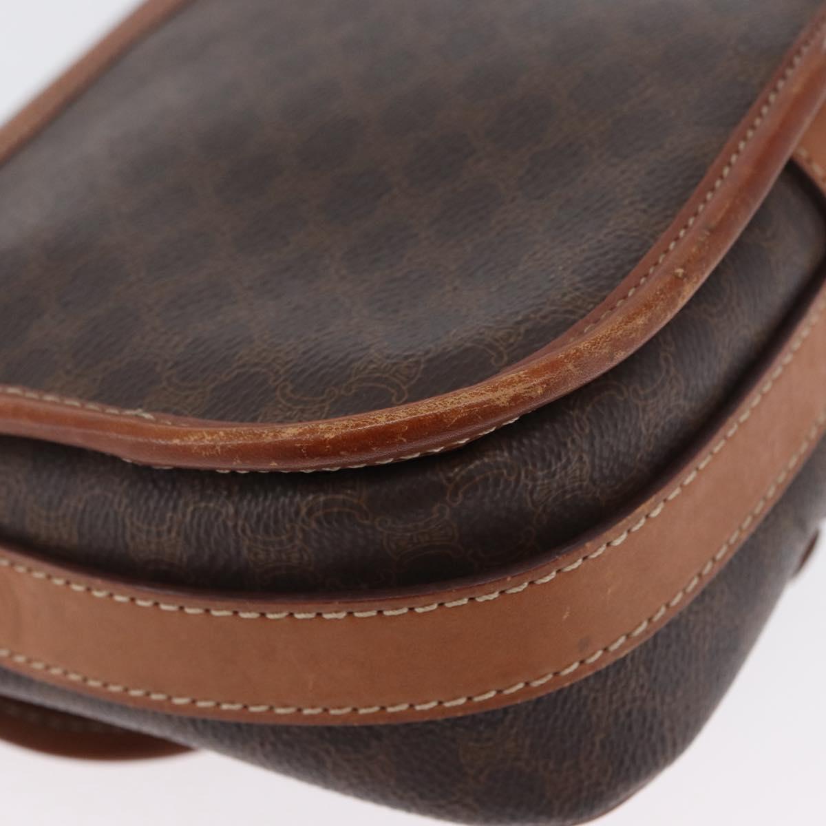 CELINE Macadam Canvas Shoulder Bag PVC Leather Brown Gold Auth LNZ209