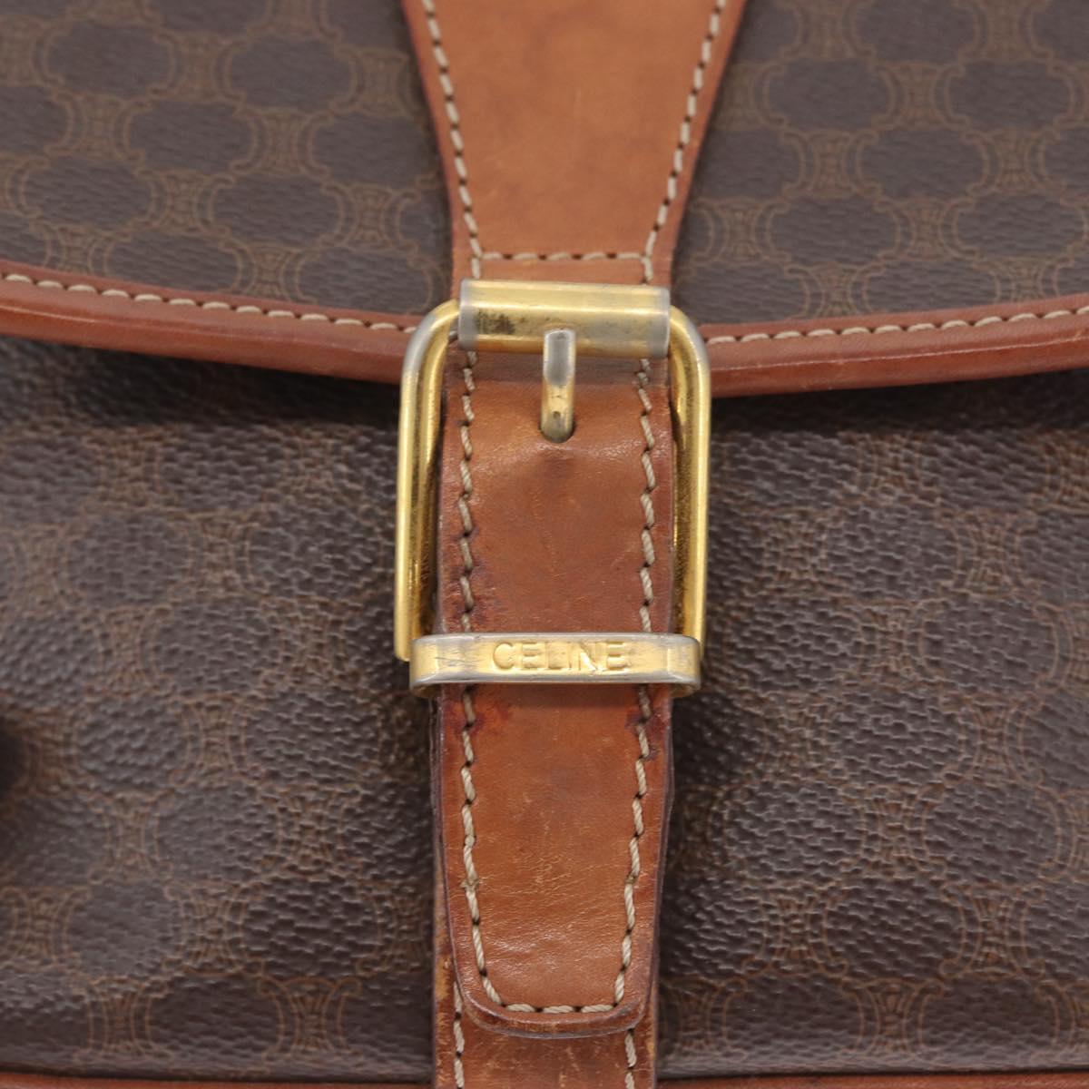 CELINE Macadam Canvas Shoulder Bag PVC Leather Brown Gold Auth LNZ209