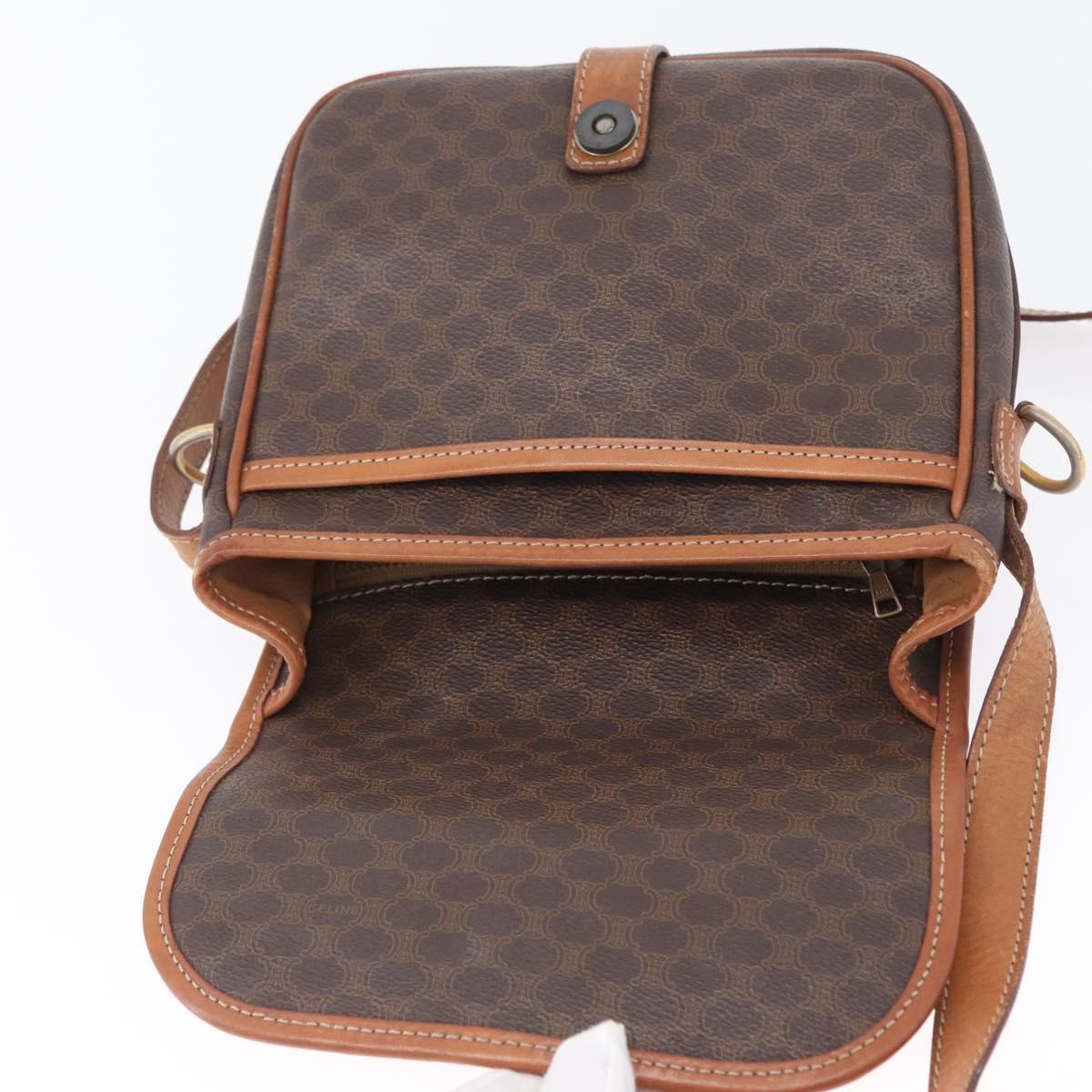 CELINE Macadam Canvas Shoulder Bag PVC Leather Brown Gold Auth LNZ209