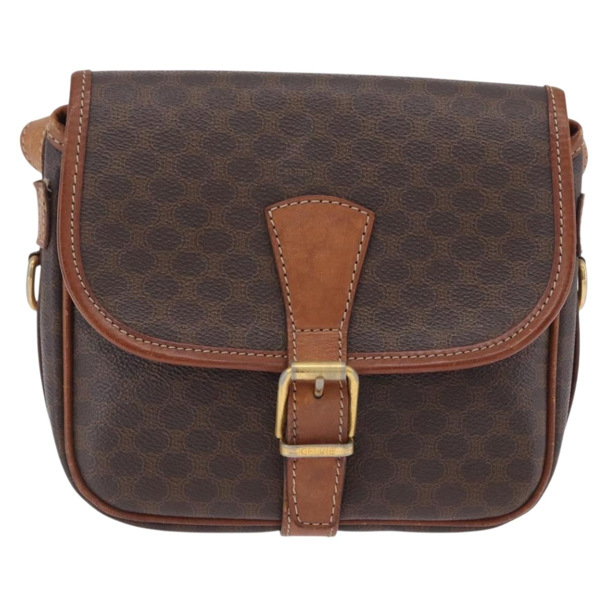 CELINE Macadam Canvas Shoulder Bag PVC Leather Brown Gold Auth LNZ209