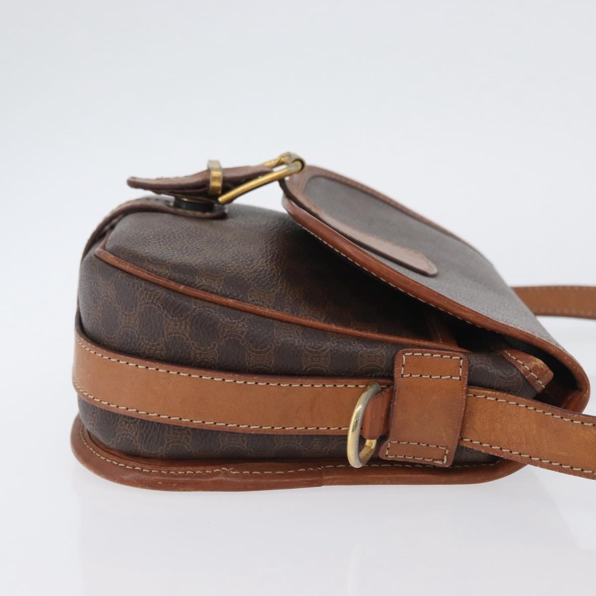CELINE Macadam Canvas Shoulder Bag PVC Leather Brown Gold Auth LNZ209