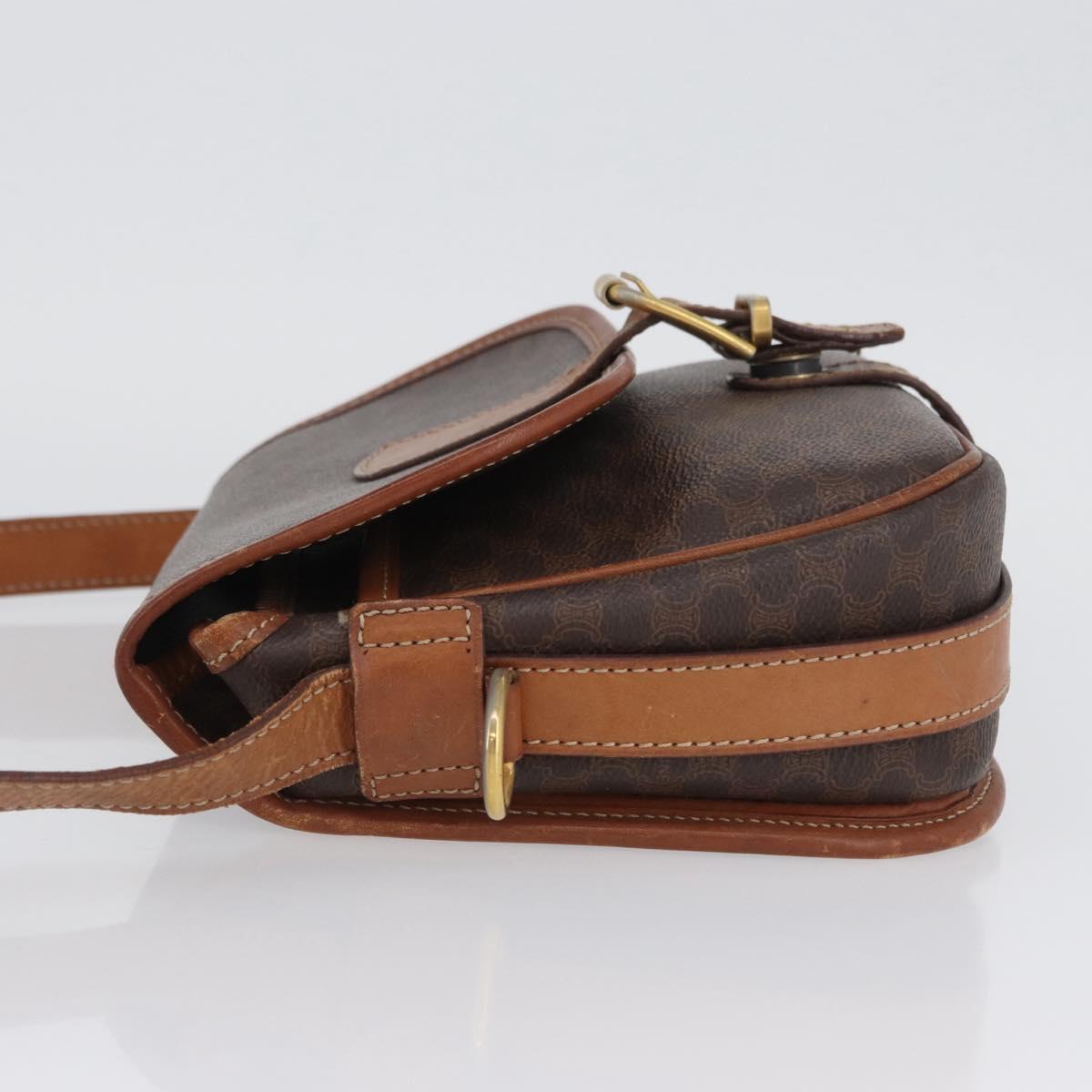 CELINE Macadam Canvas Shoulder Bag PVC Leather Brown Gold Auth LNZ209