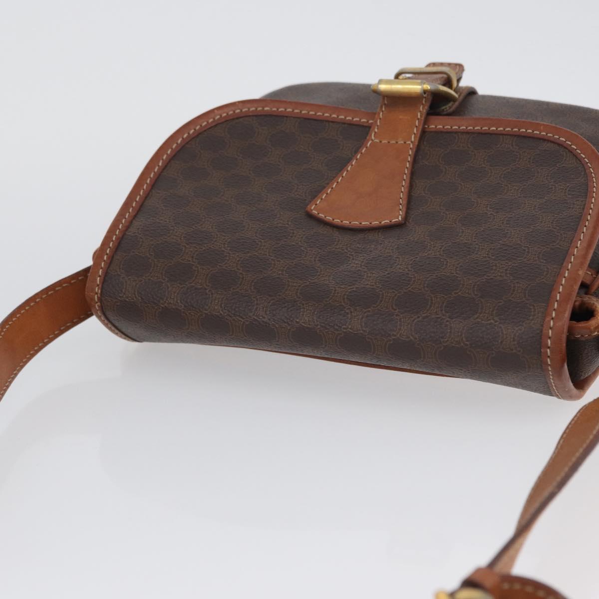 CELINE Macadam Canvas Shoulder Bag PVC Leather Brown Gold Auth LNZ209