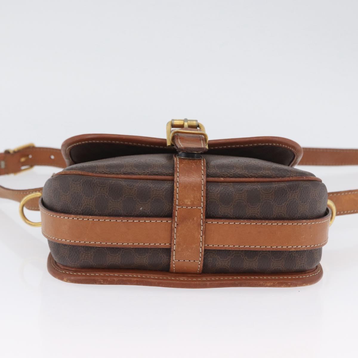 CELINE Macadam Canvas Shoulder Bag PVC Leather Brown Gold Auth LNZ209