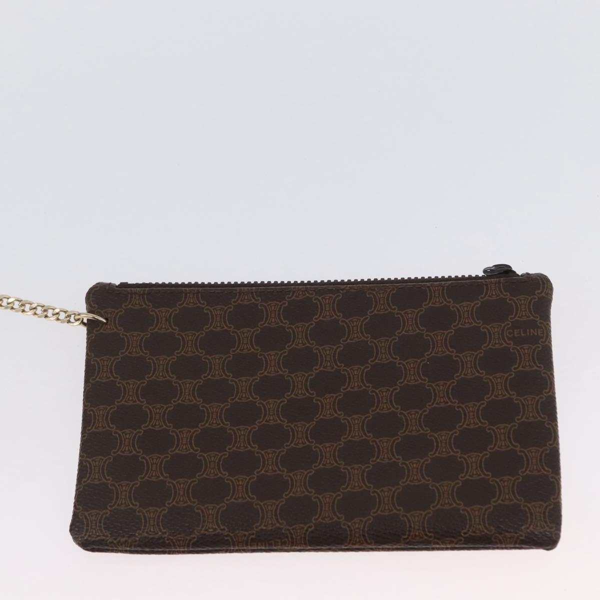 CELINE Macadam Canvas Shoulder Bag PVC Leather Brown Gold Auth LNZ210