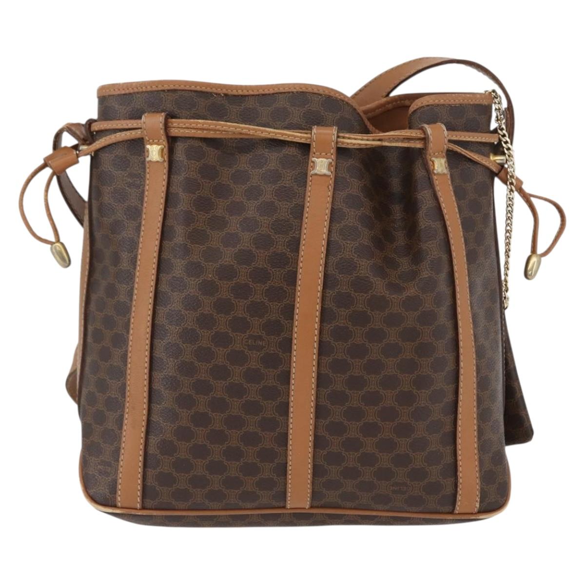 CELINE Macadam Canvas Shoulder Bag PVC Leather Brown Gold Auth LNZ210