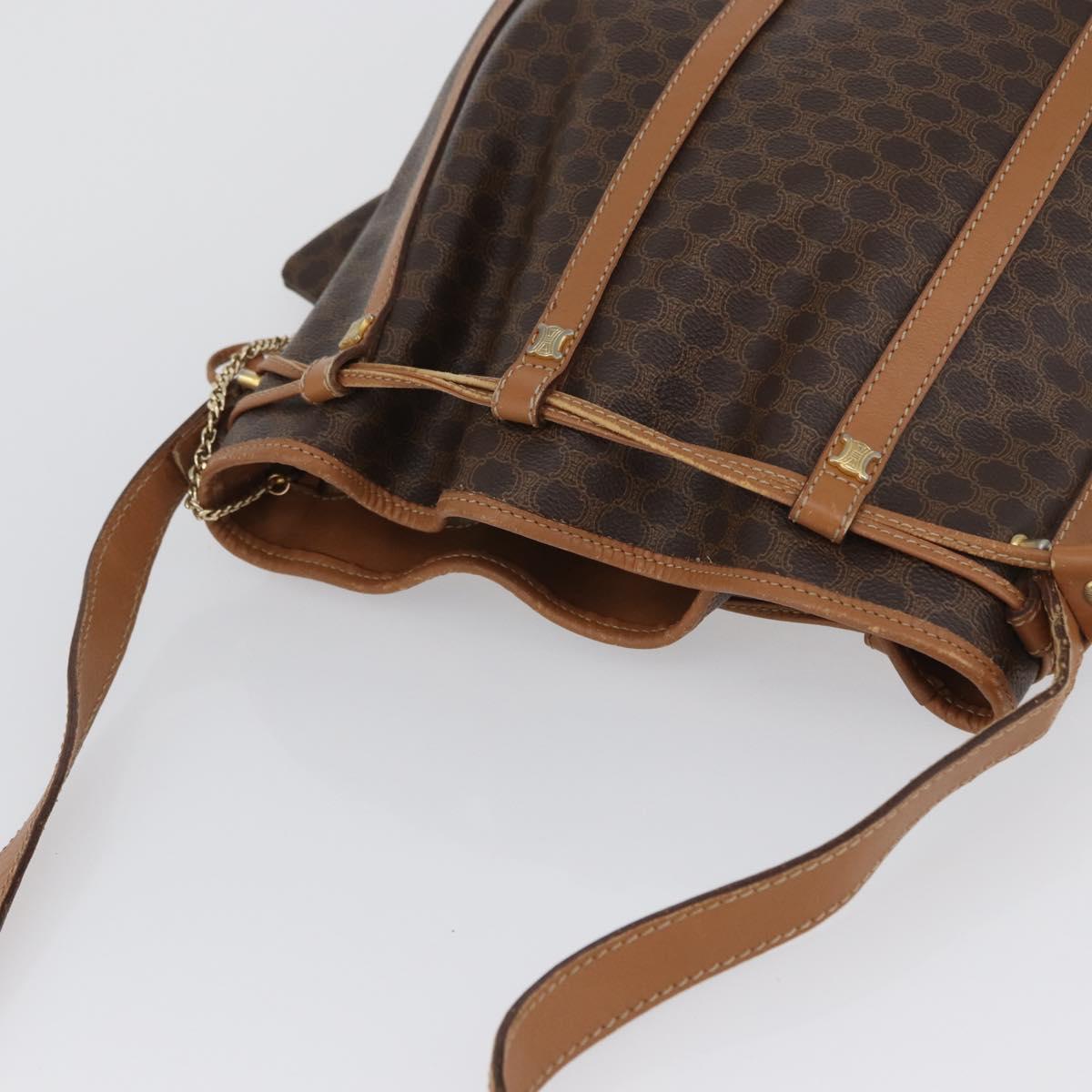 CELINE Macadam Canvas Shoulder Bag PVC Leather Brown Gold Auth LNZ210