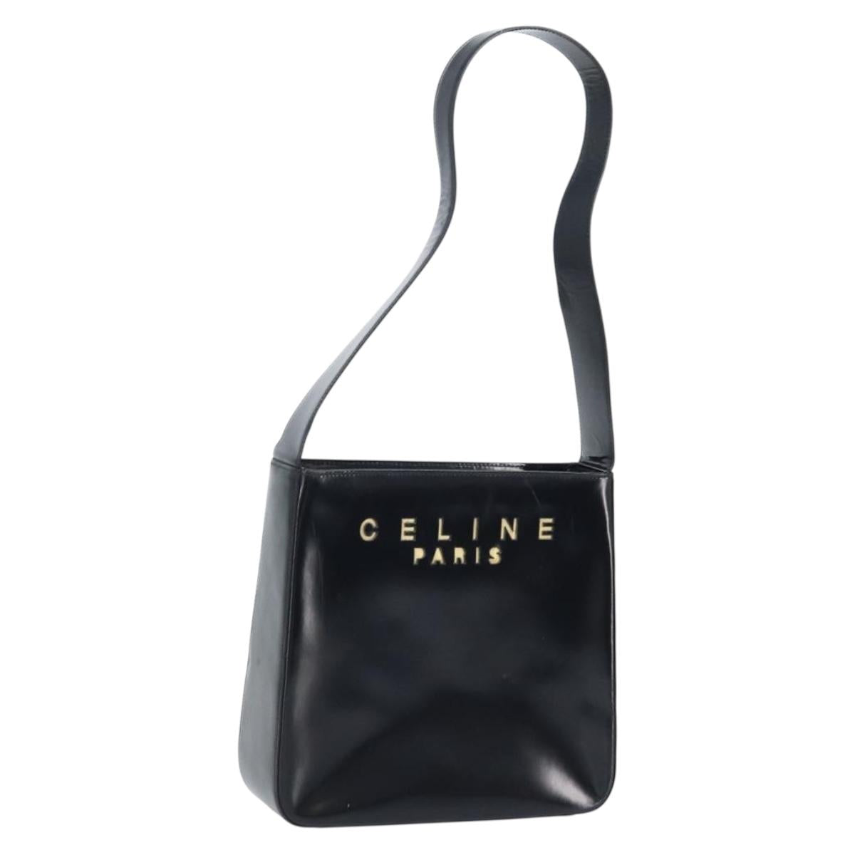 CELINE Shoulder Bag Leather Black Gold Auth LNZ211