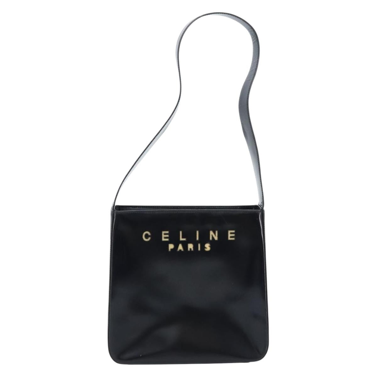 CELINE Shoulder Bag Leather Black Gold Auth LNZ211