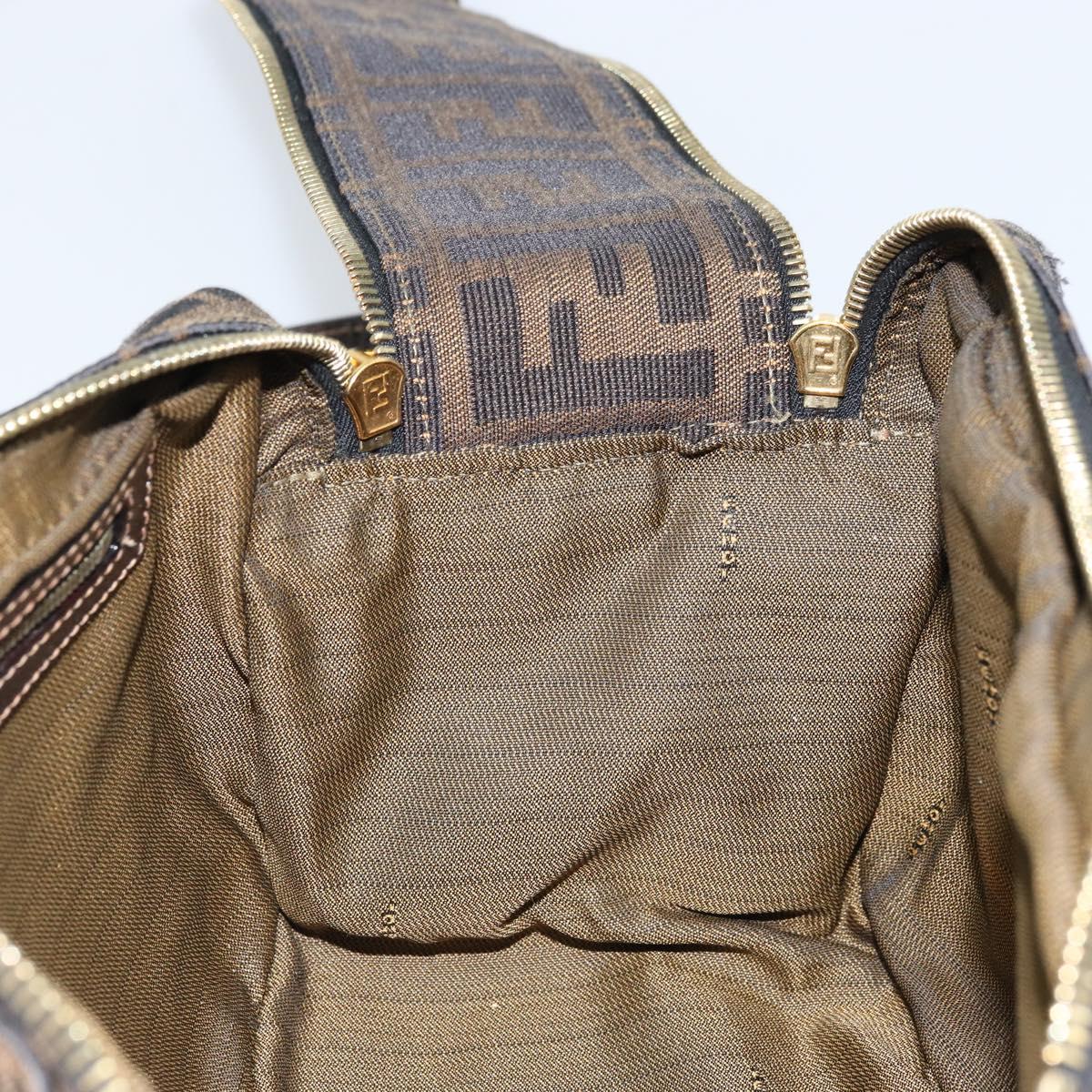 FENDI Zucca Canvas Shoulder Bag Brown Black Auth LNZ213