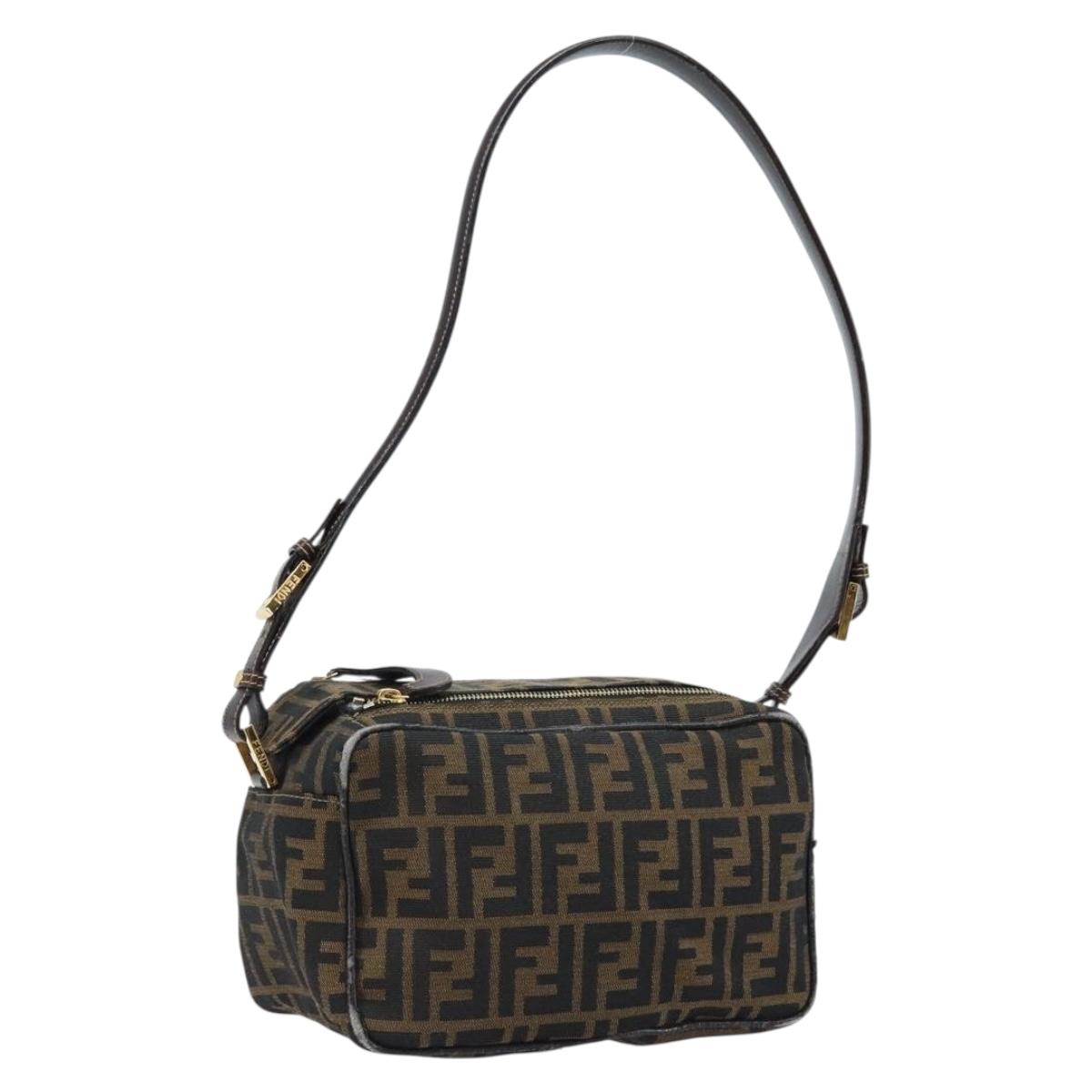 FENDI Zucca Canvas Shoulder Bag Brown Black Auth LNZ213